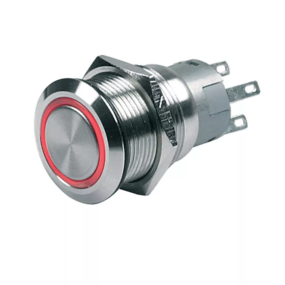 BEP Push-Button Switch 12V Latching On/Off - Red LED [80-511-0001-00]