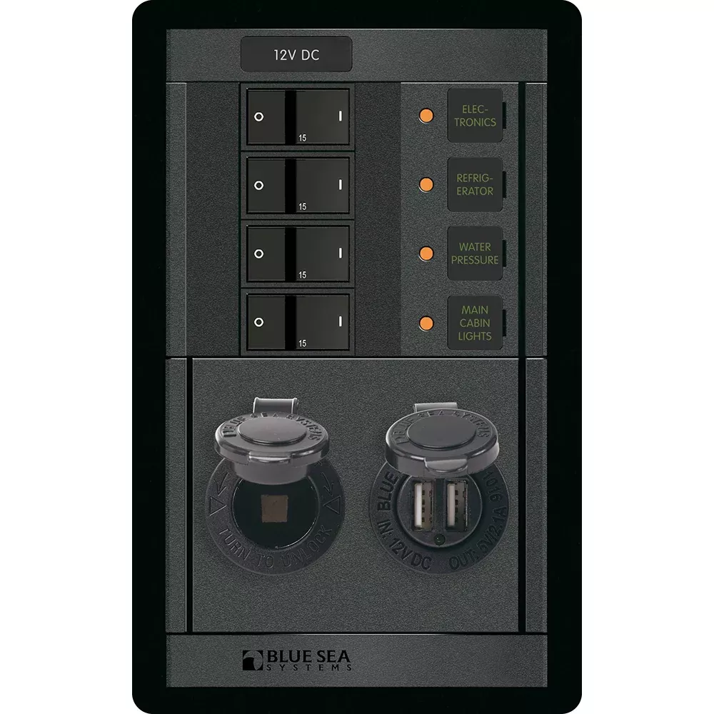 Blue Sea 1495 - 360 Panel - 4 Position 12V w/Dual USB12V Socket [1495]