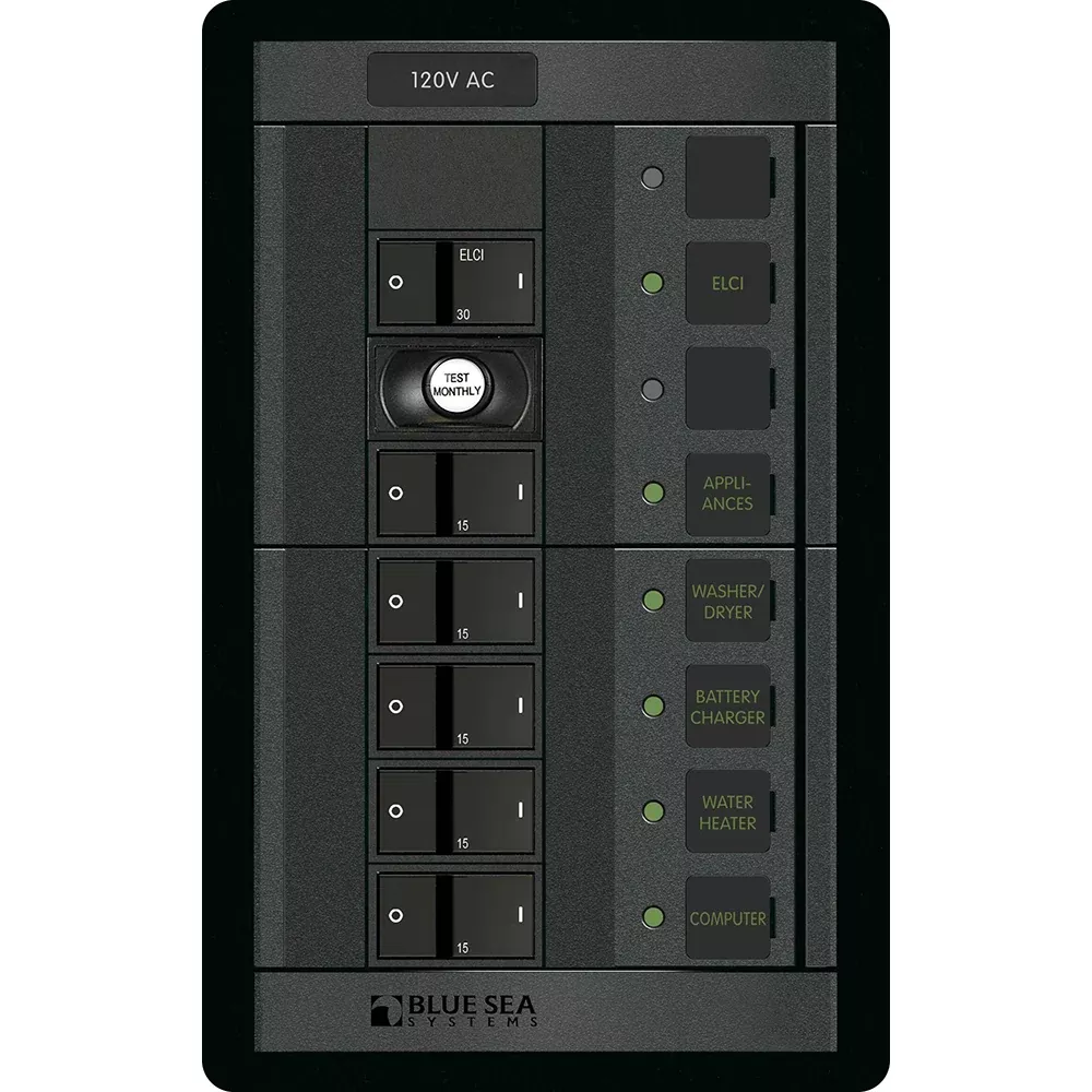 Blue Sea 1503 - 360 Panel - ELCI + 5 Position 120V AC Flat Rocker[1503]