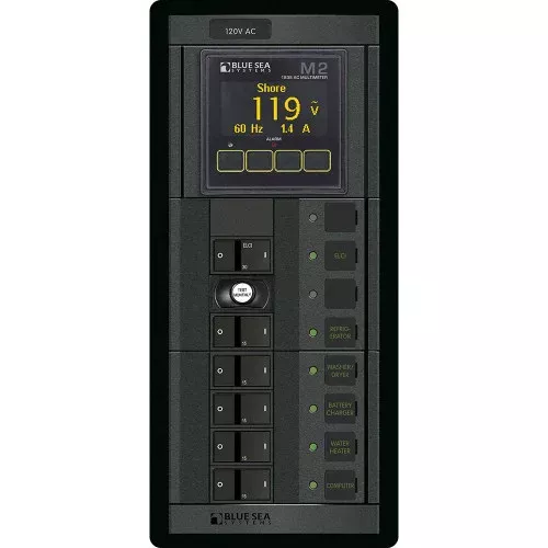 Blue Sea 1504 - 360 Panel - ELCI + 5 Position 120V AC Flat Rocker w/M2 AC Multimeter [1504]
