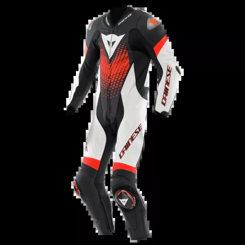 Dainese Laguna Seca 6 1PC Leather Suit Perforated Black/White/Red Fluorescent Size - 60