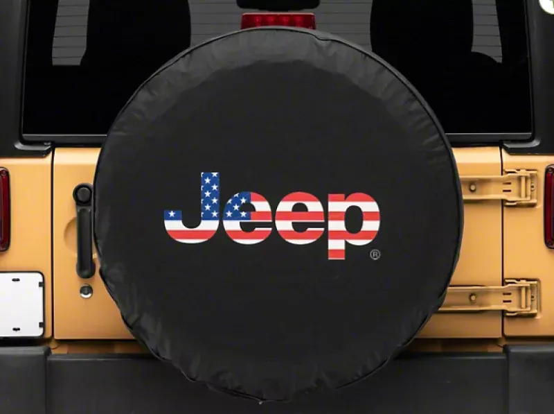 Officially Licensed Jeep 66-18 CJ5/ CJ7/Wrangler YJ/ TJ/JK American Flag Logo Spare Tire Cover-32In