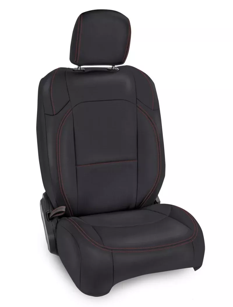 PRP 2018+ Jeep Wrangler JL/2 door/RubiconFront Seat Covers (Pair) - Black with Red Stitching