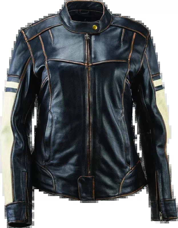 River Road Dame Vintage Leather Jacket Black Womens - Medium