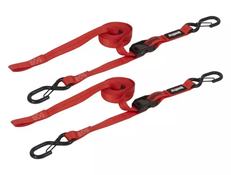SpeedStrap 1In x 10Ft CAM-Lock Tie Down w/ Snap FtSFt Hooks (2 Pack) - Red