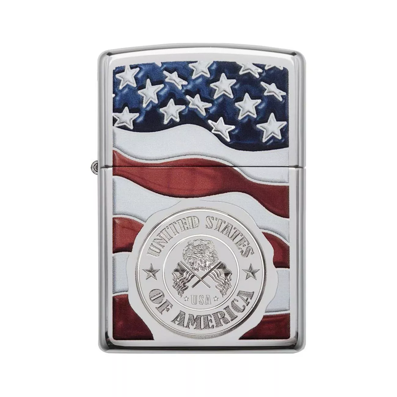 Zippo American Stamp on Flag Windproof Lighter, High Polish Chrome Finish